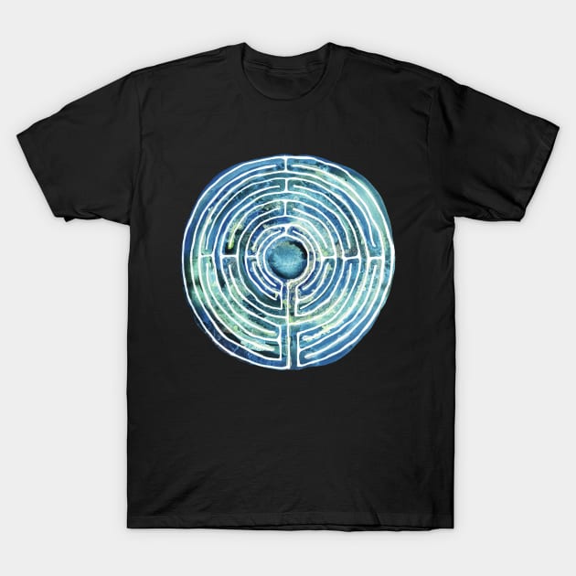 Labyrinth Blue Watercolor T-Shirt by Heartsake
